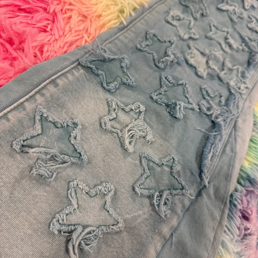 New* Valabasas Star Distressed Jeans Womens 38 Light Blue‎ Frayed Hem Streetwear